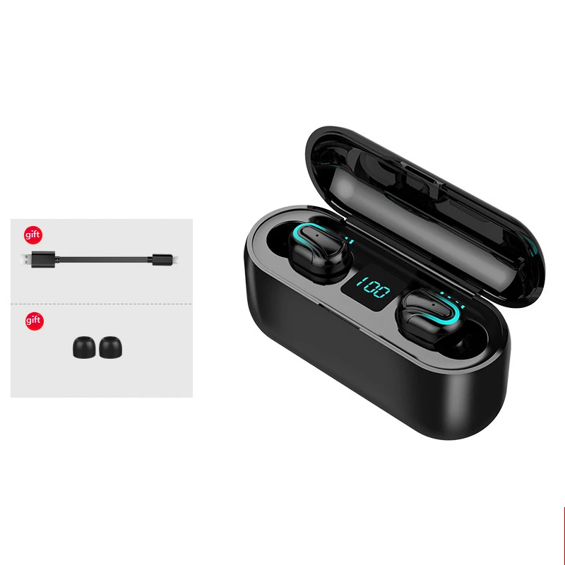 Bluetooth наушники TWS, беспроводные наушники Blutooth 5,0, наушники без задержки, спортивные наушники, игровая гарнитура, телефон с 2000 мАч коробкой - Цвет: Binaural LED