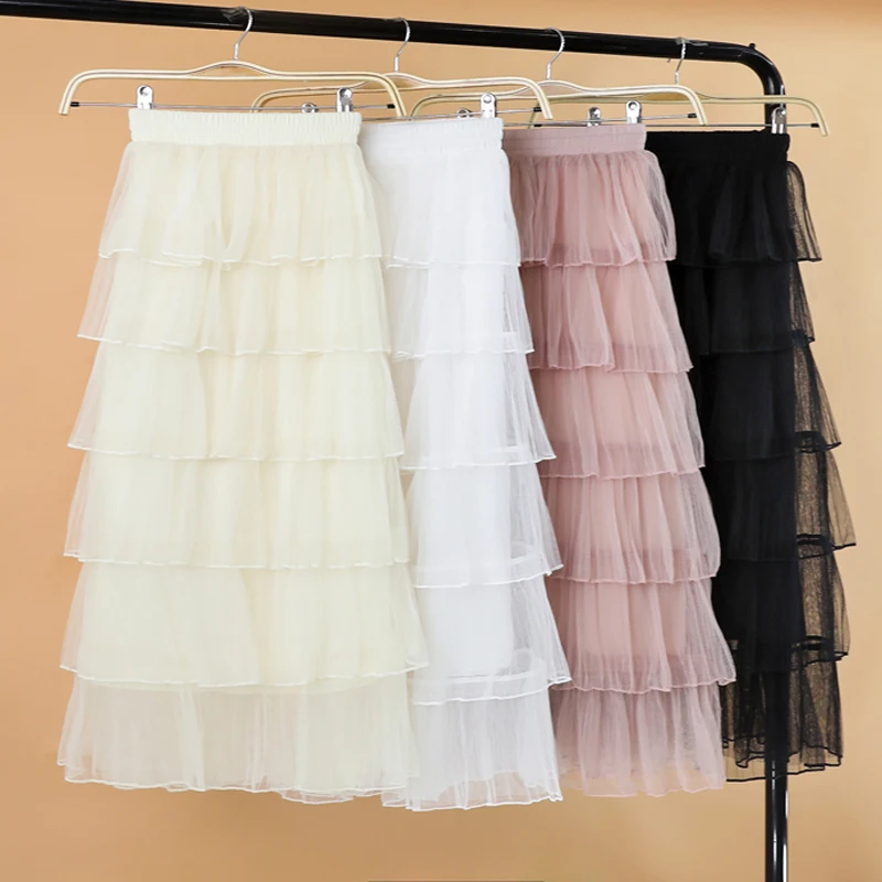 

Spring and Summer New Casual Skirts Women black Voile Skirts Women fashion High Waist A-Line Pleated Skirt