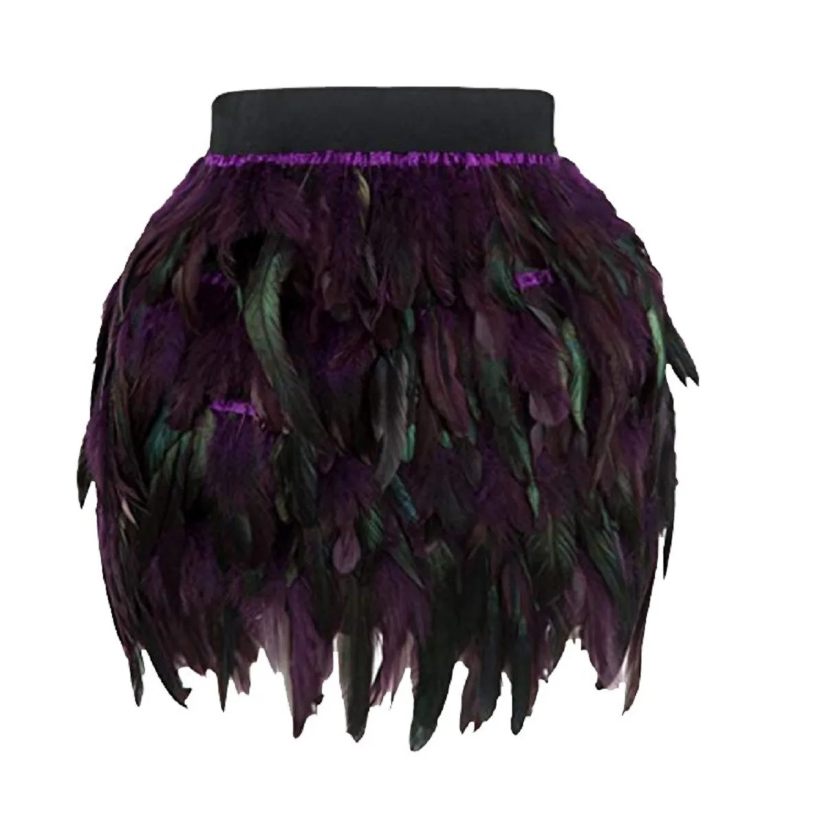 Women Black Swan Feather Skirt Mini Length Fully Double Layer Fabric