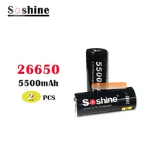 2 шт Soshine 26650 батарея 5500mAh 3,7 V 26650 Защищенные Литий-ионные аккумуляторы ячейка PCB 26650 батарея