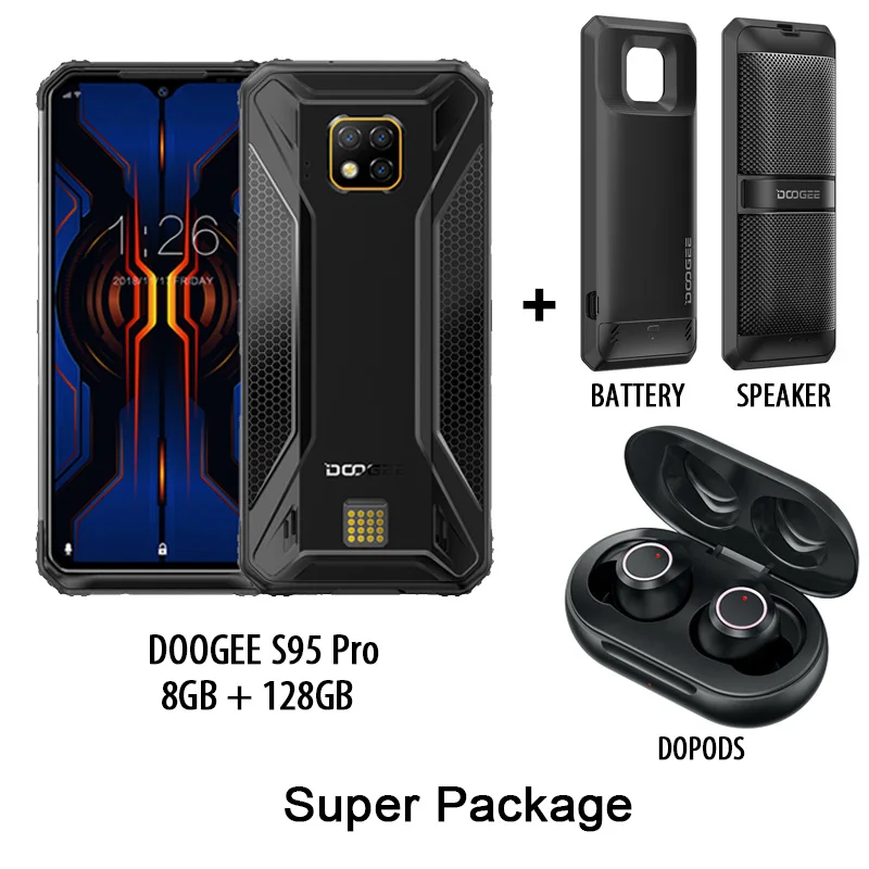 DOOGEE S95 Pro модульный прочный мобильный телефон IP68/IP69K 6,3 дюймов Helio P90 Восьмиядерный 8 Гб 128 ГБ 48мп камера смартфон Android 9,0 - Цвет: Super Package