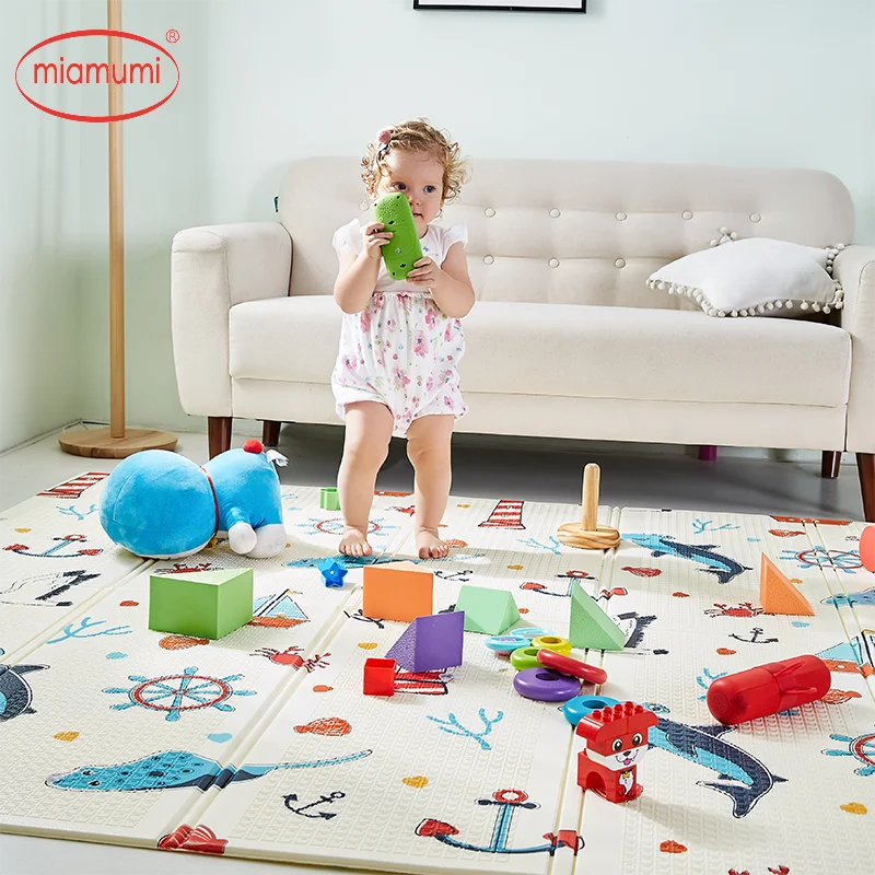 Miamumi двусторонний игровой коврик для ребенка, Противоскользящий коврик, коврик для обучения ползанию, коврик с океанской рыбкой, совой, животным, коврик, детское игровое одеяло