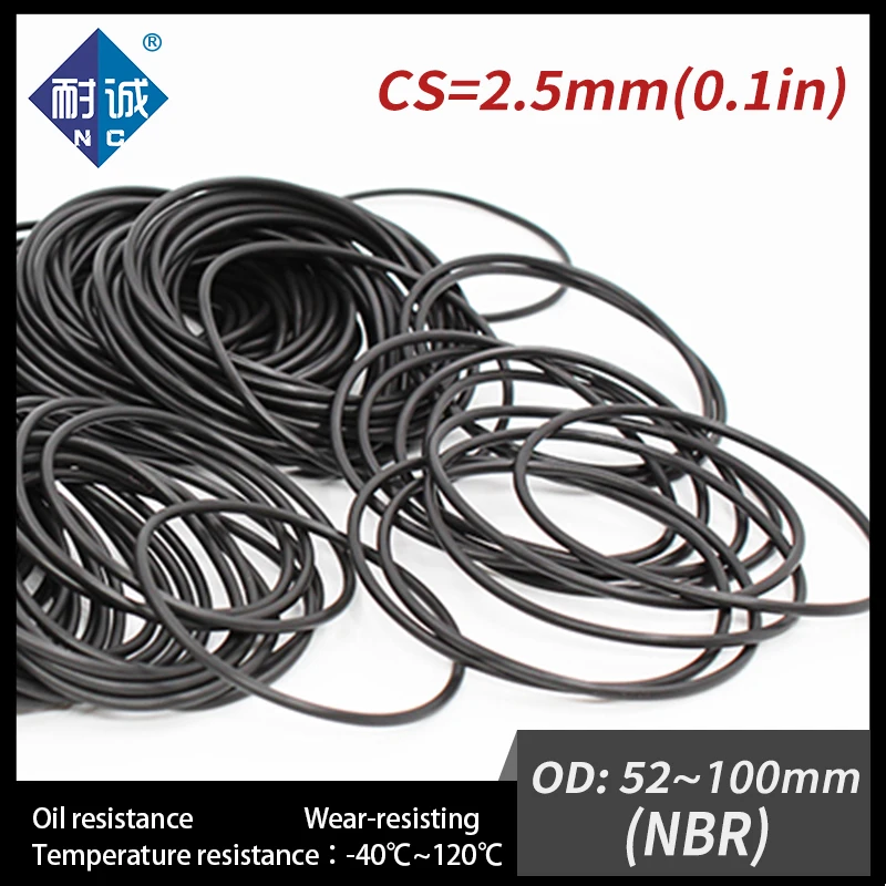 니트릴 고무 블랙 NBR CS2.5 mm, OD52, 55, 60, 62, 65, 70, 75, 80, 85, 90, 95/100*2.5mm, O링 개스킷, 내유성 방수, 로트당 5 개