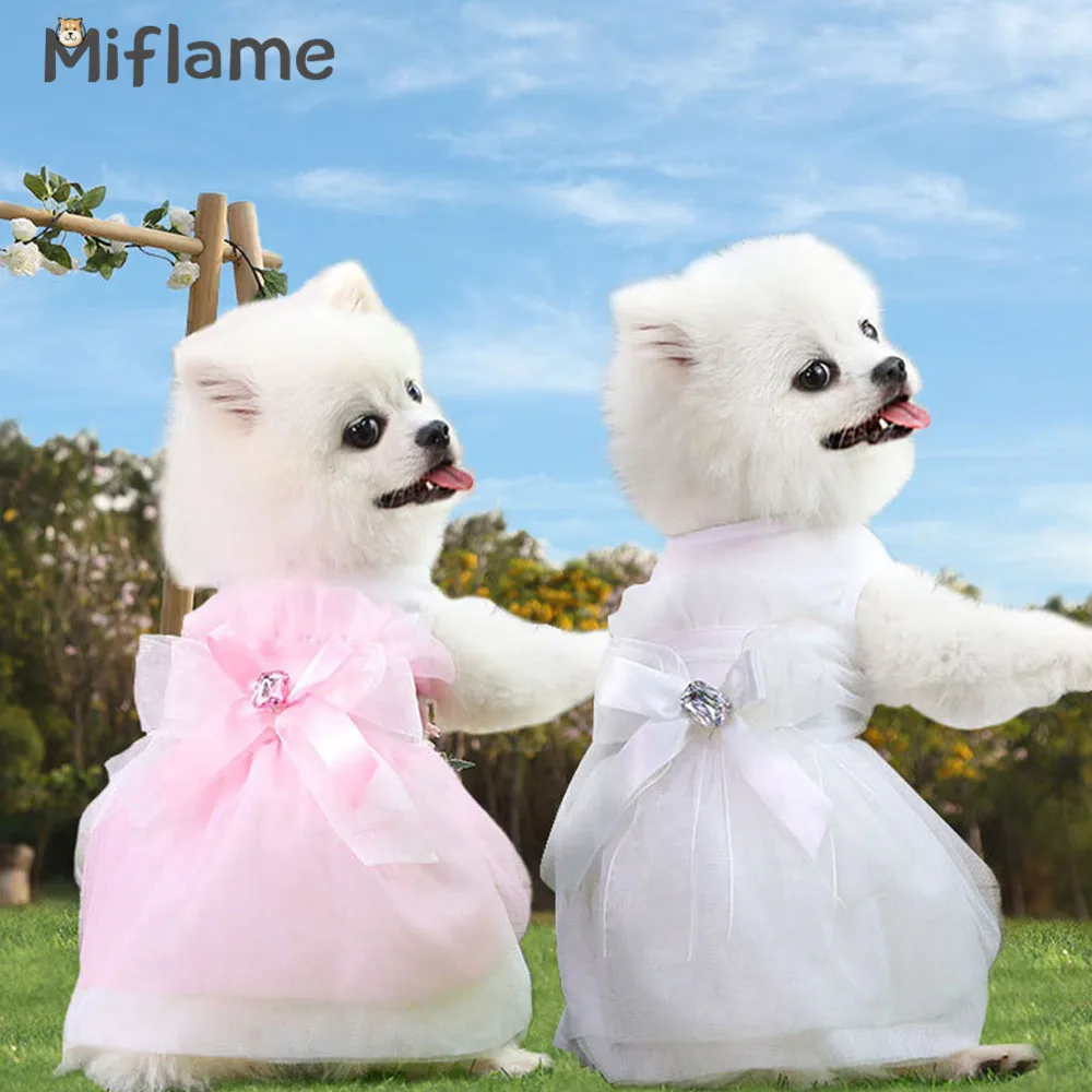 

Miflame Princess Dogs Dress White Lace Small Dogs Clothes Pet Fancy Dress Pomeranian Spitz Puppy One Piece Sweet Pet Clothing