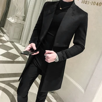 

Woolen Overcoat Male Long Windbreaker Loose Coat Long Blazer Men Vintage Retro Slim Fit Blazer Hombre Casual Designer Blazer