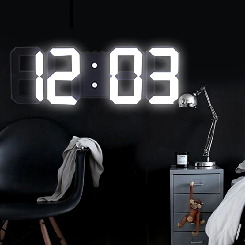 

3D Large LED Digital Wall Clock Date Time Celsius Nightlight Display Table Desktop Clocks Alarm Clock From Living Room