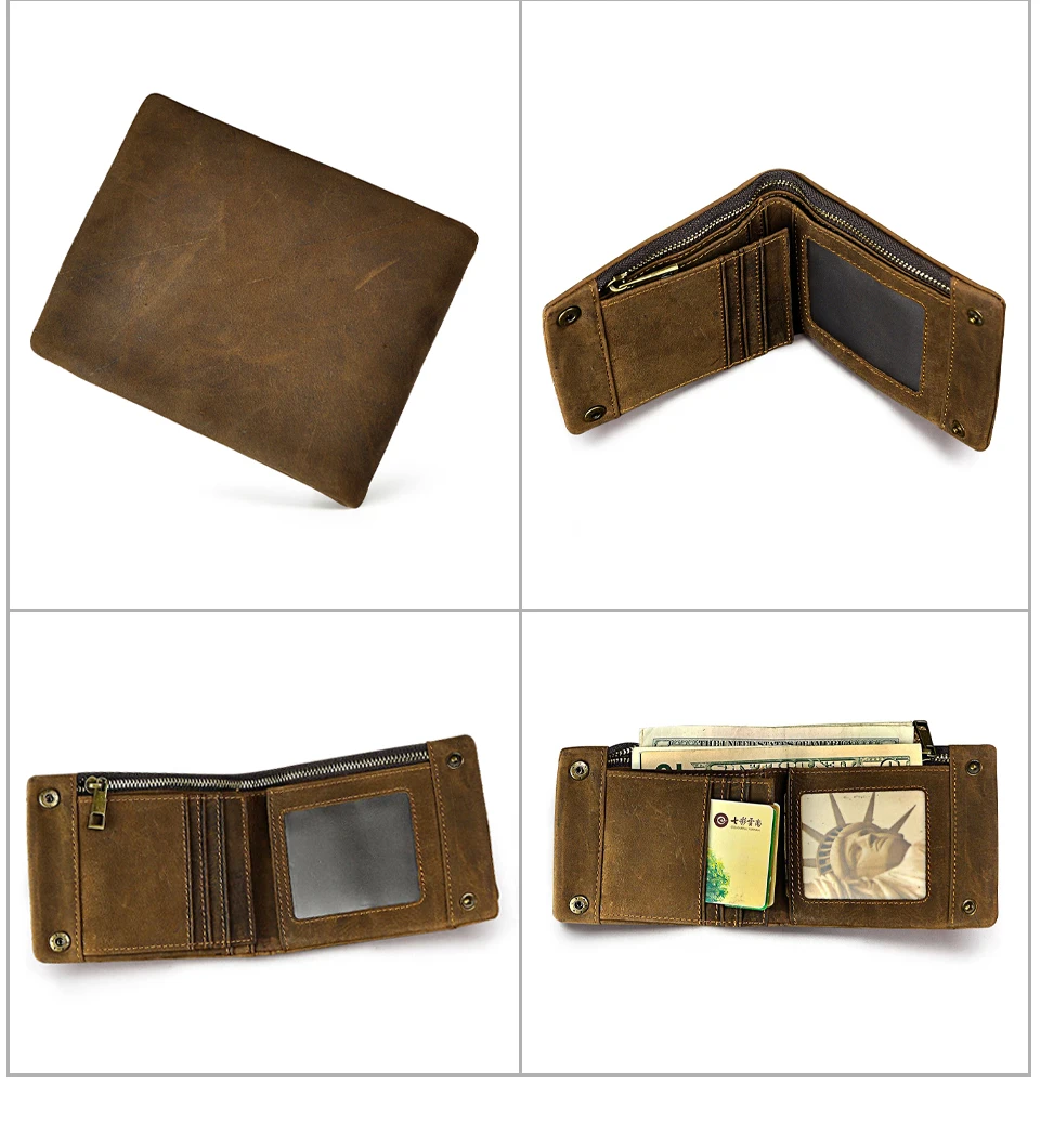Male Luxury Top Quality Leather Retro Gift Horizontal Organizer Travel Card Holder Men's Wallet Chain Slim Purse Designer 1003