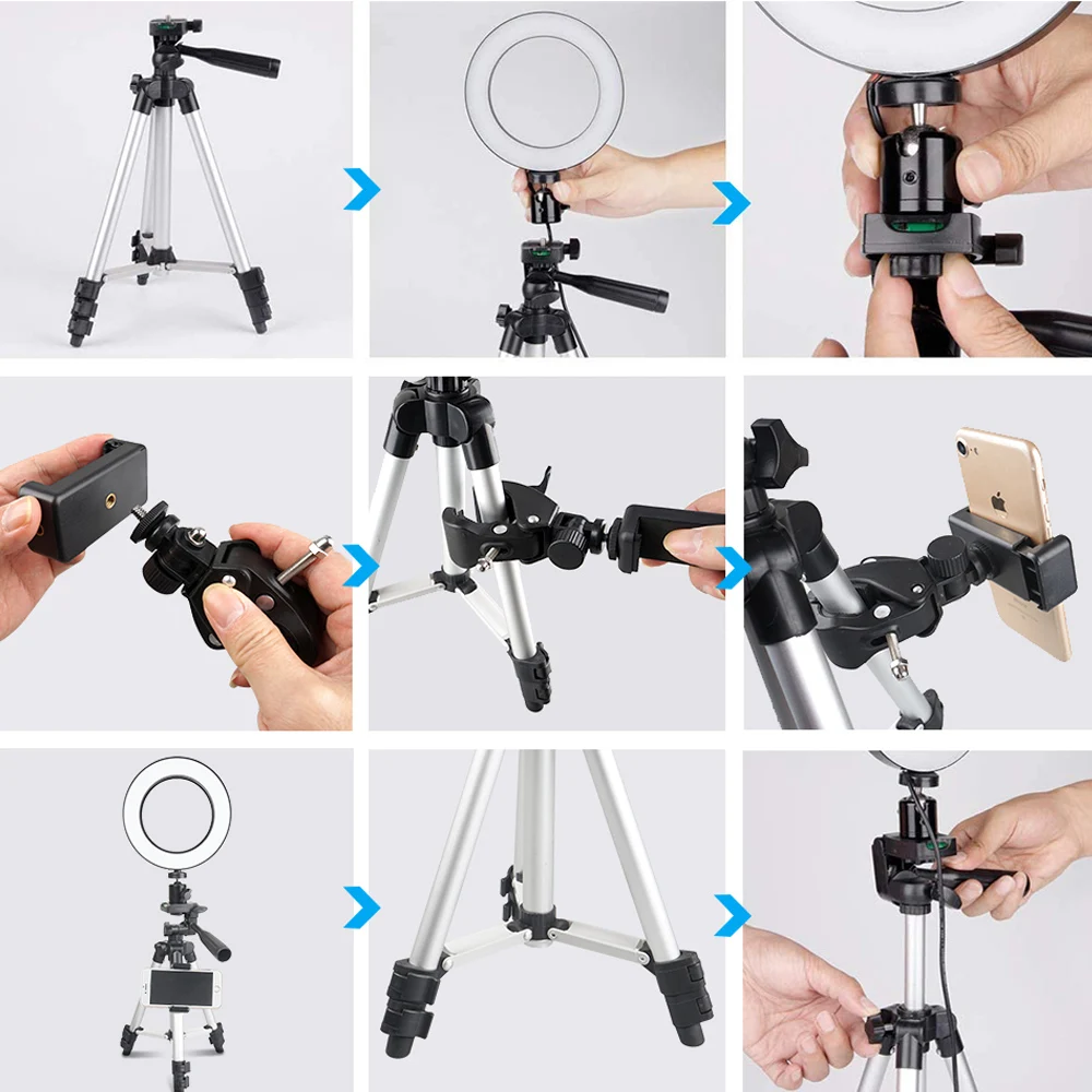 Spash 6 Inch LED Selfie Ring Light with Stretchable Tripod and Phone Holder Circular Lamp Light Ring for Makeup Photography 5