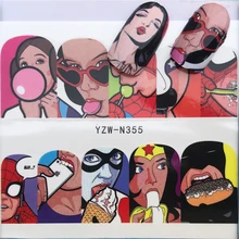 YWK наклейки для ногтей водные наклейки бабочки Цветочные животные черно-белые геометрические Слайдеры для маникюра украшения для ногтей