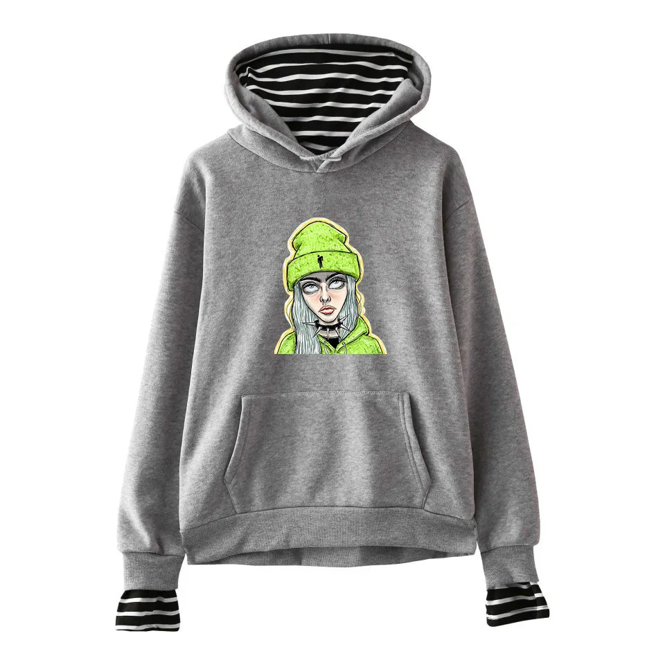 Billie Eilish, женская одежда в стиле хип-хоп, Осенний Хлопковый пуловер с круглым вырезом, Harajuku, для девочек, с длинным рукавом, в полоску, с манжетами, уличная одежда для девочек