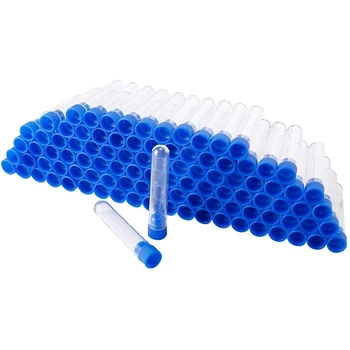 

200Pcs Clear Plastic Test Tubes with Blue Screw Caps Sample Containers Bottles Push Caps 12X60mm