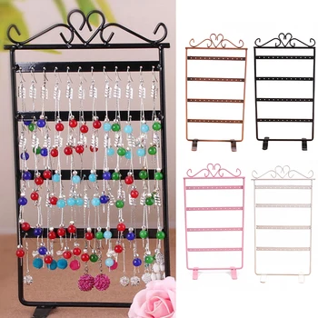 

48 Hole Earrings Ear Studs Display Rack Metal Jewelry Holder Stand Showcase Pink for Retail Environment Jewelry Display Stands