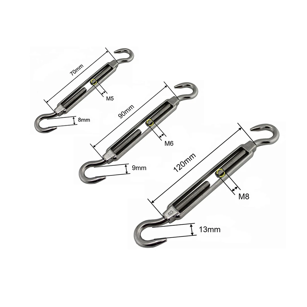 2/5/10pcs Silver 304 Stainless Steel Hook & Hook M5 M6 M8 Turnbuckle