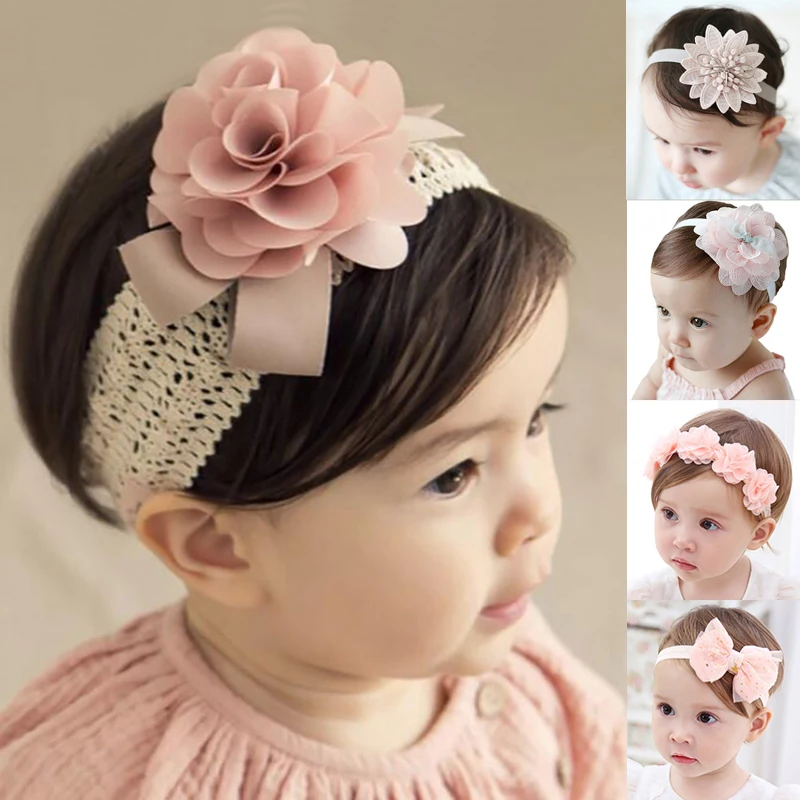 Flor para Bebés Niñas Diadema Pelo Banda Accesorios headbamd Elástico UK CGG