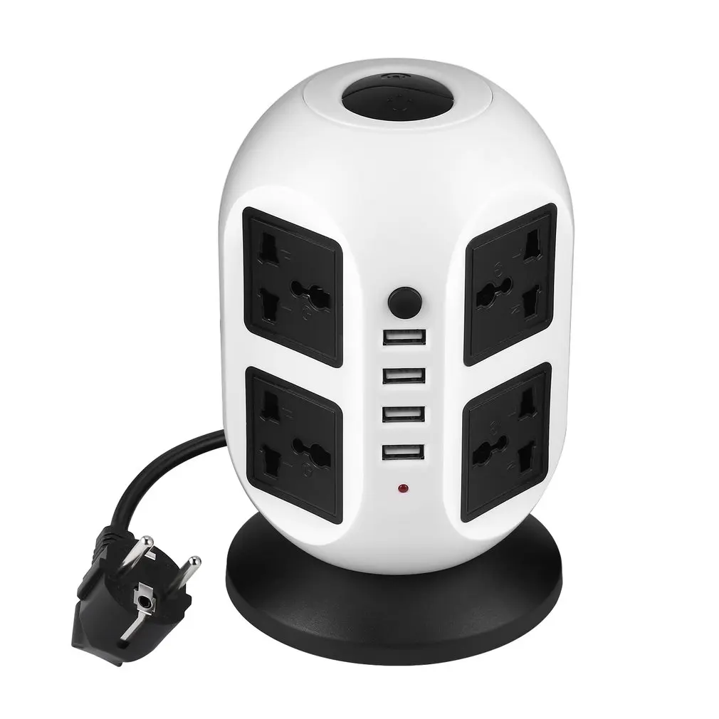 Башня Мощность полосы вертикальный смарт-розетка USB розеток 8-выход 4-USB Порты с кабелем вертикальный разъем Мощность торцевых головок штепсельная вилка европейского стандарта - Цвет: Белый