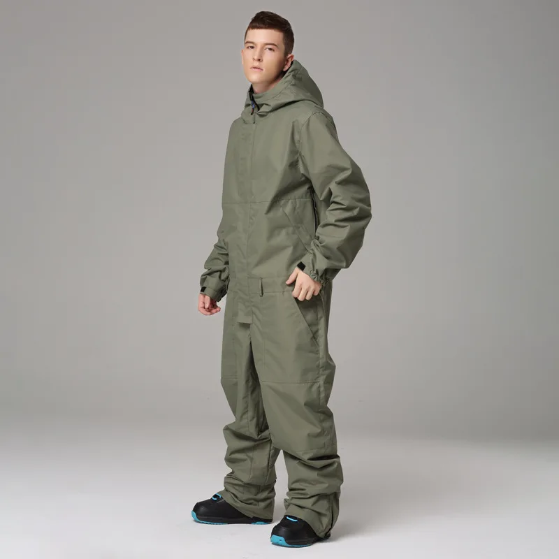 Waterproof Hooded Men's Jumpsuits Sport Female Snow Overalls Women's Winter Outdoor Wear Snowboard Man Skiing Suits - Color: Men Army Green