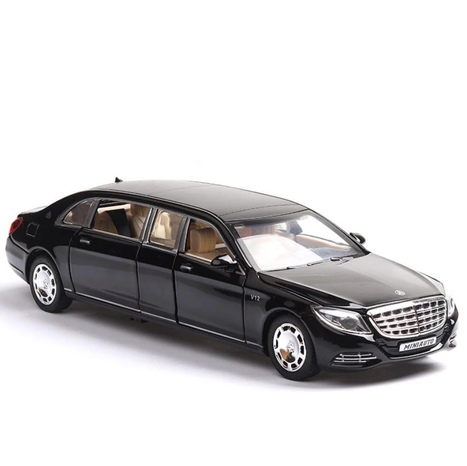 Горячая масштаб 1:32 колеса литья под давлением автомобиль стрейч benz Maybach S650 металлическая модель с светильник звук вытянуть назад автомобиль сплав игрушки коллекция - Цвет: Черный