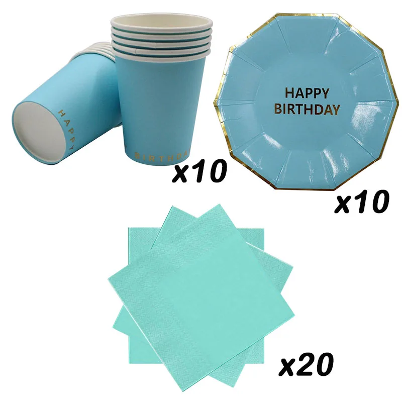 Set 1 40pcs Твердые синие бумажные тарелки и стаканы с днем рождения украшения для вечеринки детский душ фестиваль для детей посуда бумажные трубочки, принадлежности для вечеринки - Цвет: Set 1 40pcs