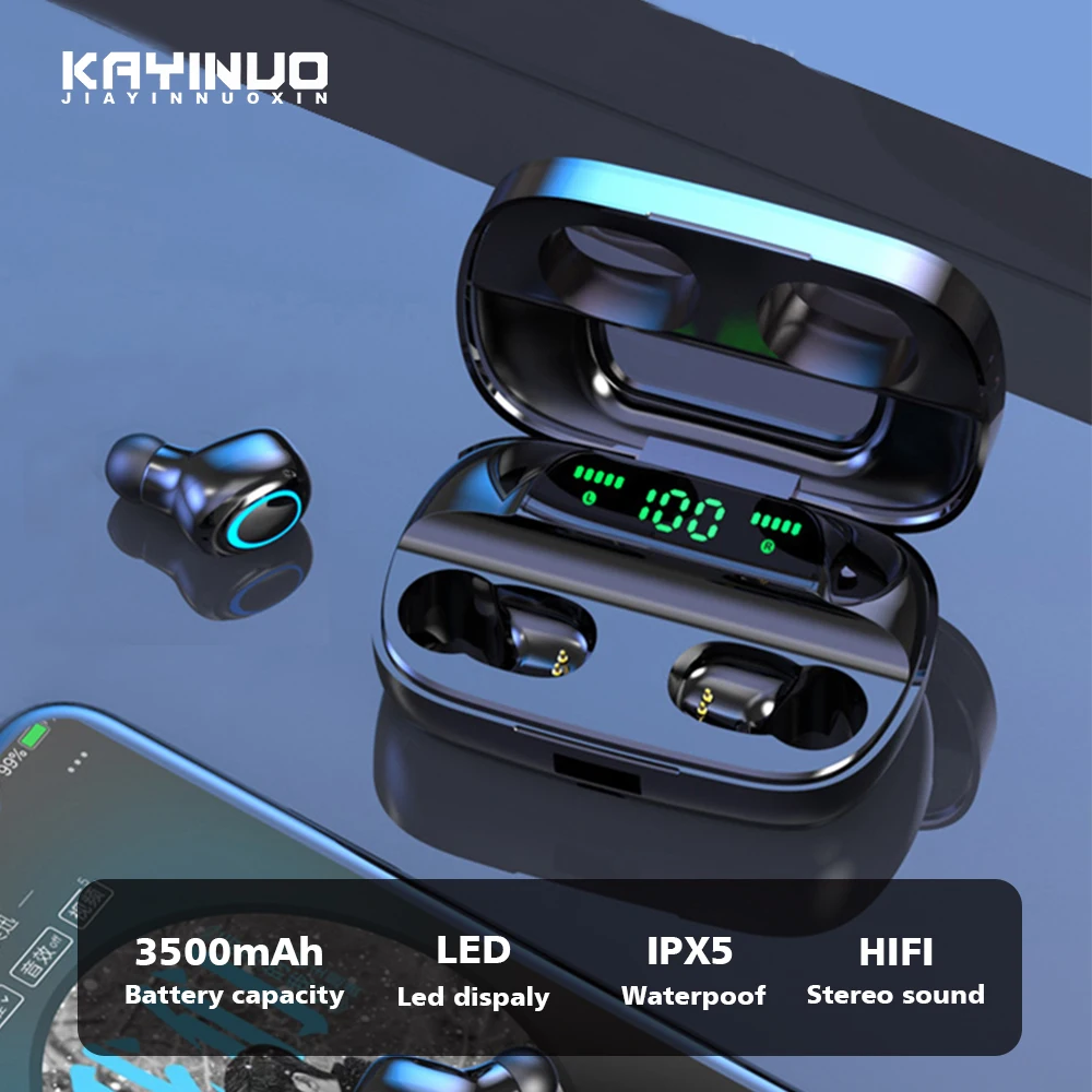 KAYINUO 6D стерео звук бас мини беспроводной bluetooth наушники светодиодный дисплей
