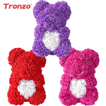 

Dropshipping 25cm With Heart Red Teddy Bear Rose Flower Artificial Soap Flower Decoration Women Valentines Gift to Girlfriend
