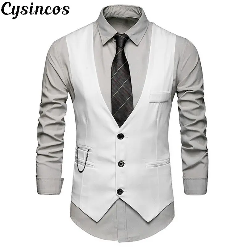 CYSINCOS модный костюм жилет мужской формальный Colete Masculino елочка для фитнеса куртка