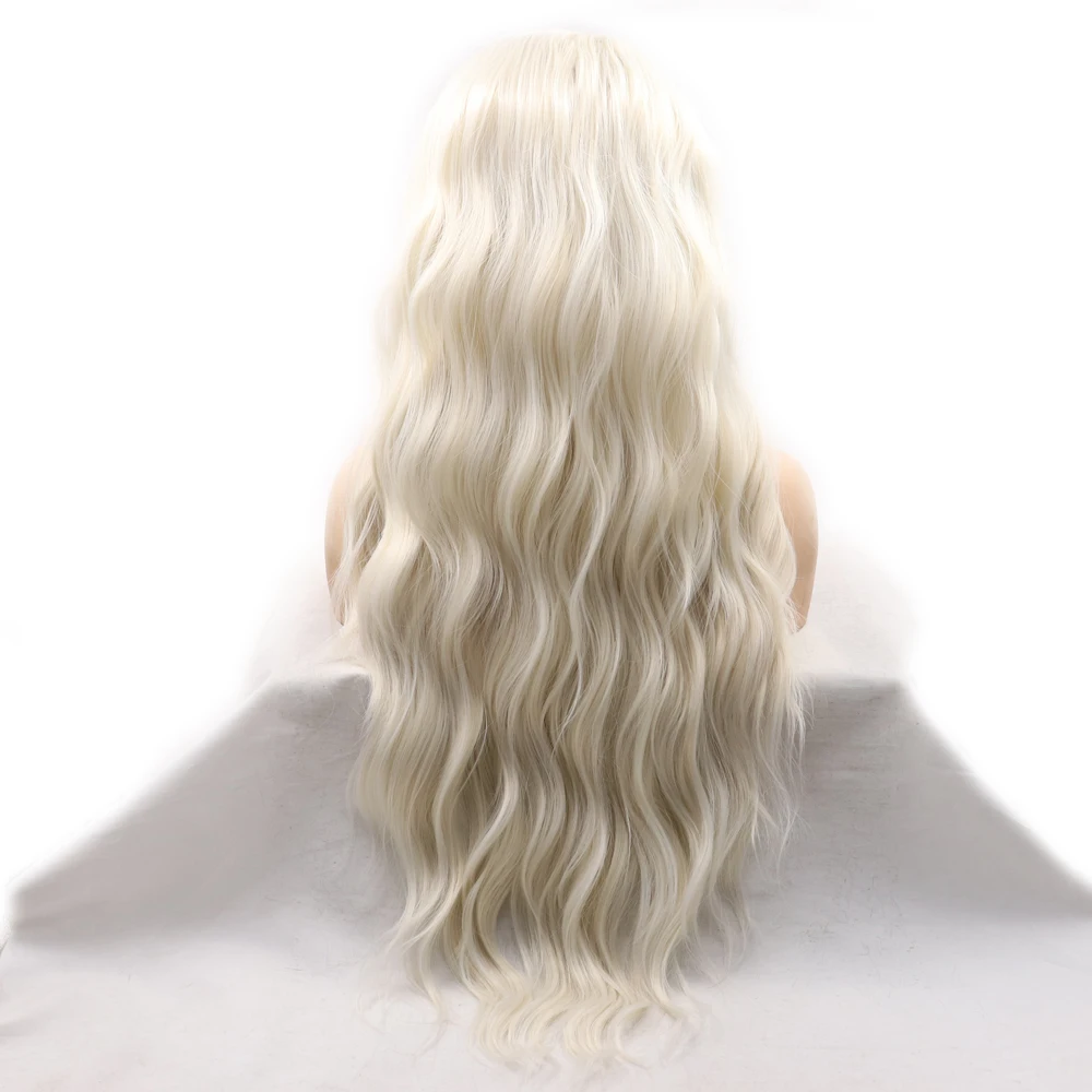 Sylvia 60# блонд Белый синтетический кружевной передний парик свободная волна средняя часть длинные термостойкие волокна волос для женщин