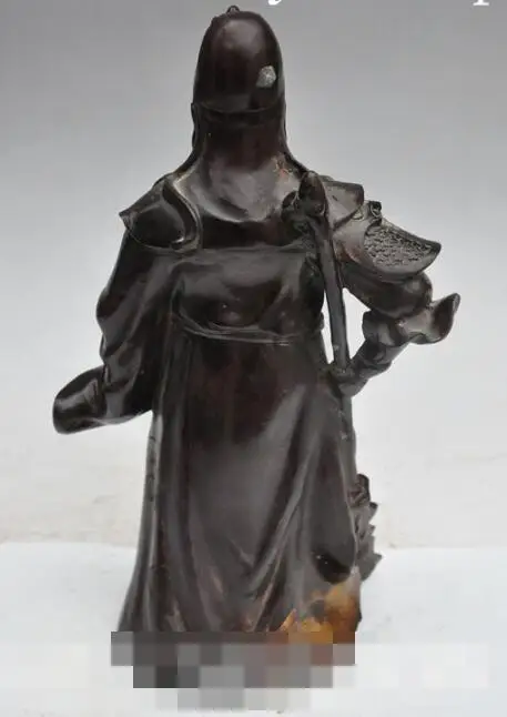 S00515 1" Китайский народный Бронзовый Дракон guangong guanyu God Warrior генералы нож статуя B0403