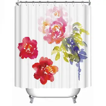 

A Vector Background of okjeff and Purple Flowers in Watercolor Fabric Shower Curtain,054371,71''L x 71''W