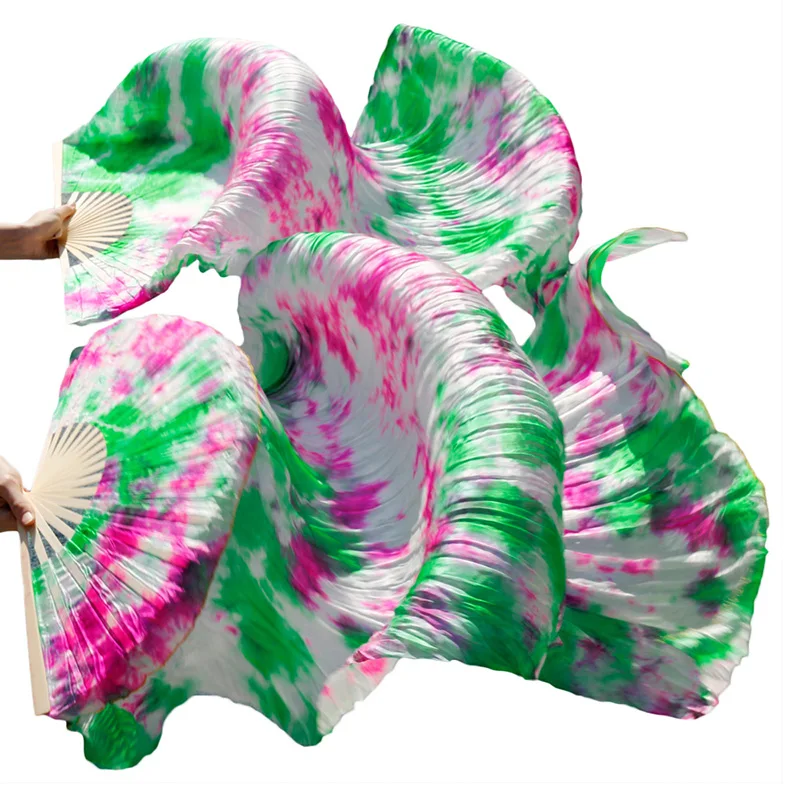 1 пара чистый натуральный шелк живота танцевальный веер натуральный шелк/имитация шелка высококачественные шелковые вееры ручная работа окрашенный Шелковый веер танцевальные вуали - Цвет: Color22-tw