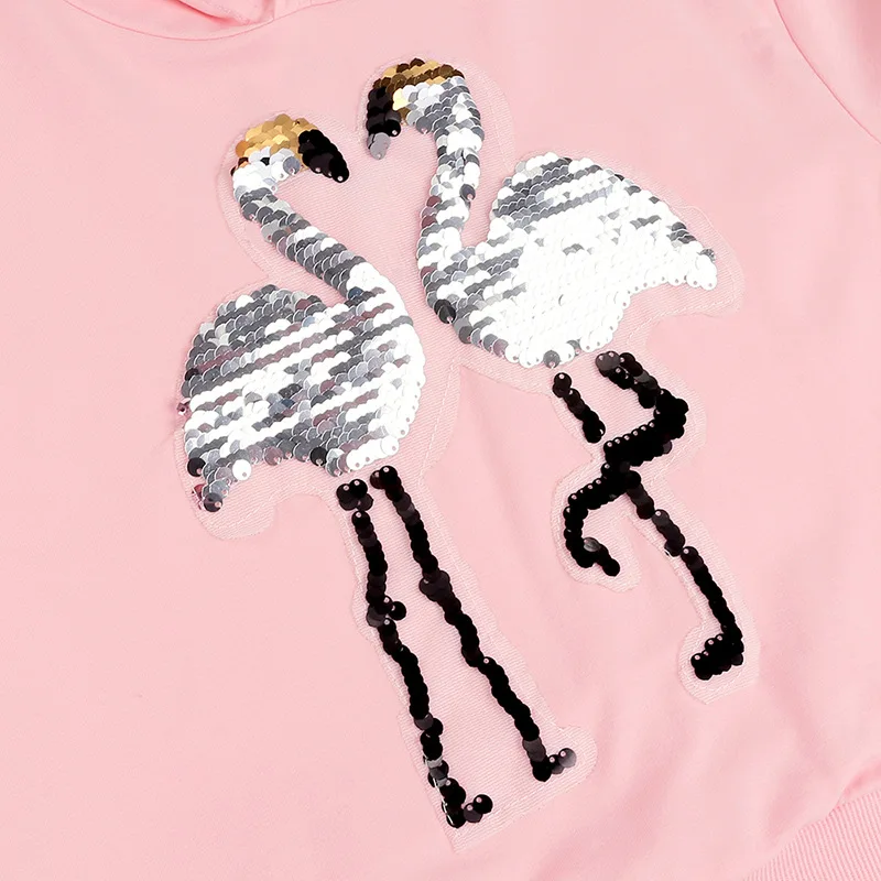 Весенне-осенние хлопковые толстовки с капюшоном с рисунком журавля для девочек; футболки с блестками; Детские футболки с длинными рукавами; детские топы; блузка