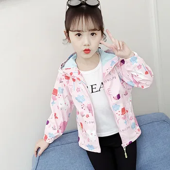 

2020 Autumn Hooded Jackets For Little Big Girls Cartoon Printed Outdoor Jacket Coats Kids Tops Children Outerwear Clothing 4-16Y
