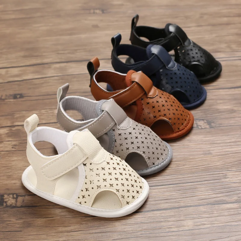 

2020 Summer New PU Versatile Anti-Slip Bow Baby Boy Shoes Sandals Toddler Soft Soled Newborn First Walkers Crib Shoes