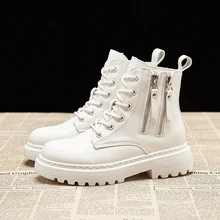 

2021 Fashion Zipper Boots Women Ankle Boots White Leather Autumn Motorcycle Boots Women Non-slip Waterproof Platform Shoes Women
