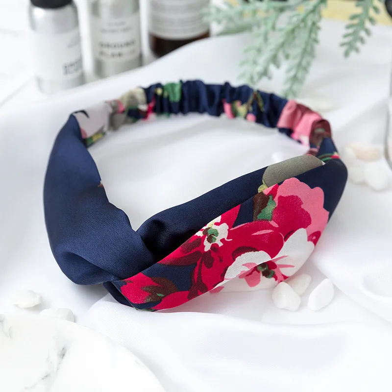 H3cd364d2da26431fbcdf4e935fd9d732M Fashion Cross Knot Headbands Flower Print Elastic Hair Bands Ties Scarf Ribbon Headwear Women Hair Accessories Head Wrap Mallzona