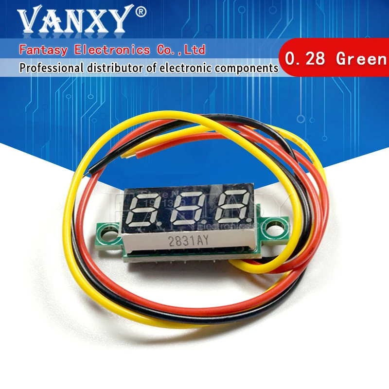 2pcs 0.28 inch ultra small green digital DC voltmeter display adjustable head triplet battery DC0-100V | Электронные компоненты