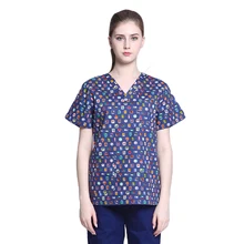 Медицинская форма унисекс больница медицинская рубашка хлопок печати короткий рукав операционная комната для докторов медработников скраб рабочие Топы