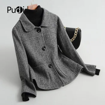 

PUDI RO18107 2020 Women Fall Winter new wool herringbone jacket with pocket free style pocket leisure coat
