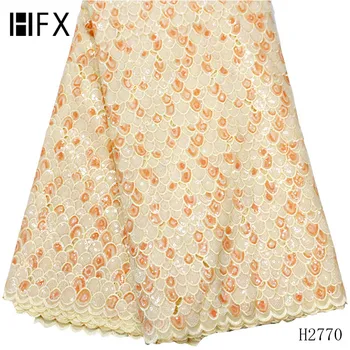 

HFX 2019 hot selling Nigerian Organza Lace Fabrics luxury African Sequins Laces Fabric French Tulle Laces In Gold F2770