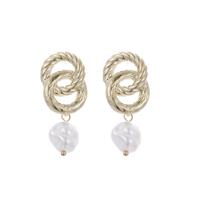 

Fashion Gold Color Stud Earrings Women Pearl Pendant Earrings Metal Round Buckle Earring Jewelry 2019