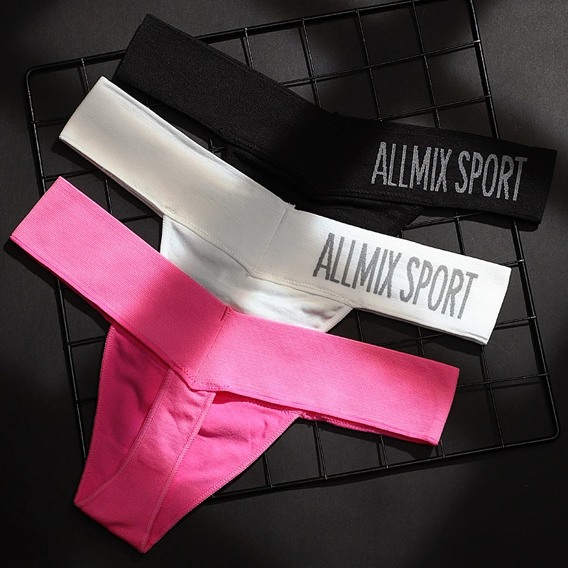 Sexy Thong Low Waist Sport Seamless G String Women Cotton Underpants Letter Tanga Lady Briefs Underwear Panties T Back 2020 New