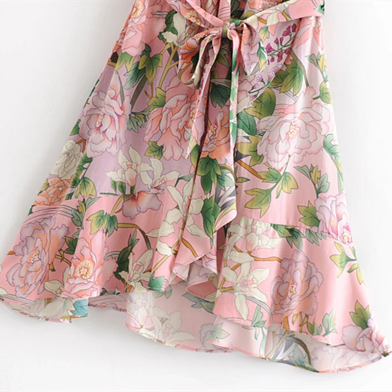 Chu Sau beauty Boho шикарное платье миди с цветочным принтом, женское праздничное платье с бантом и поясом, мини-платья с v-образным вырезом, женская красивая пляжная одежда