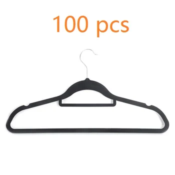 

【US Warehouse】100pcs 45*0.5*24.5 Plastic Flocking Clothes Hangers with Rail Black Laundry supplies