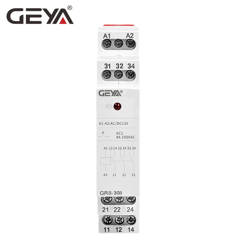 

GEYA Din Rail GR8 AC230V DC24V Intermediate Relay Auxiliary Relay 8A 16A SPDT Electronic Relay Switch