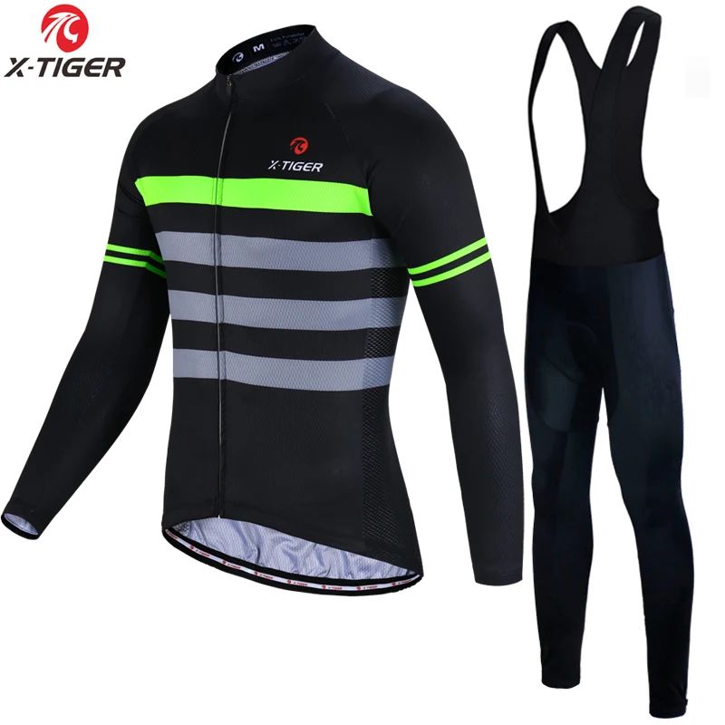 Bib Cycling Set X-TIGER Мужская футболка с длинными рукавами для велоспорта, комплект одежды для горного велосипеда, одежда для горного велосипеда, дышащая одежда для велоспорта, комплект одежды для велоспорта Ropa Ciclismo - Цвет: Bib Cycling Set
