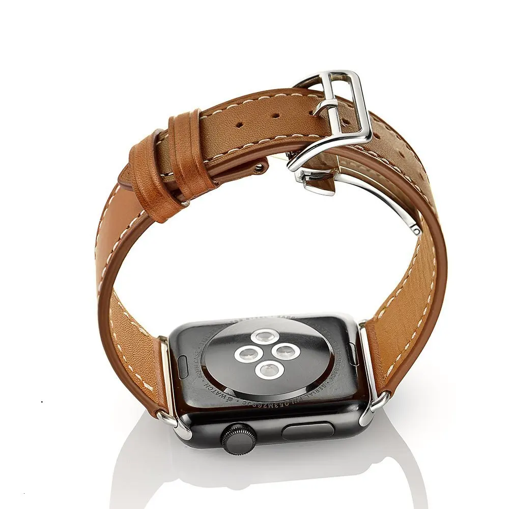 Ремешок из натуральной кожи для Apple Watch 44 мм Double Tour 42 мм 40 мм для iwatch Series 5 4 3 2 кожаный ремешок 38 мм женский браслет