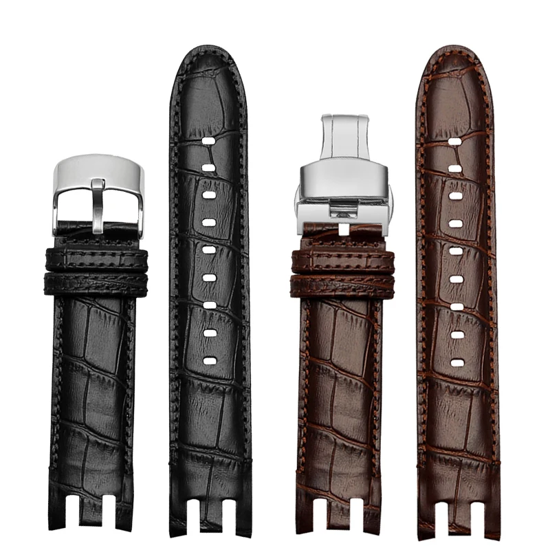 

Genuine Leather Watch Strap For Swatch YRS403 412 402G watch band 21mm watchband men curved end watches bracelet