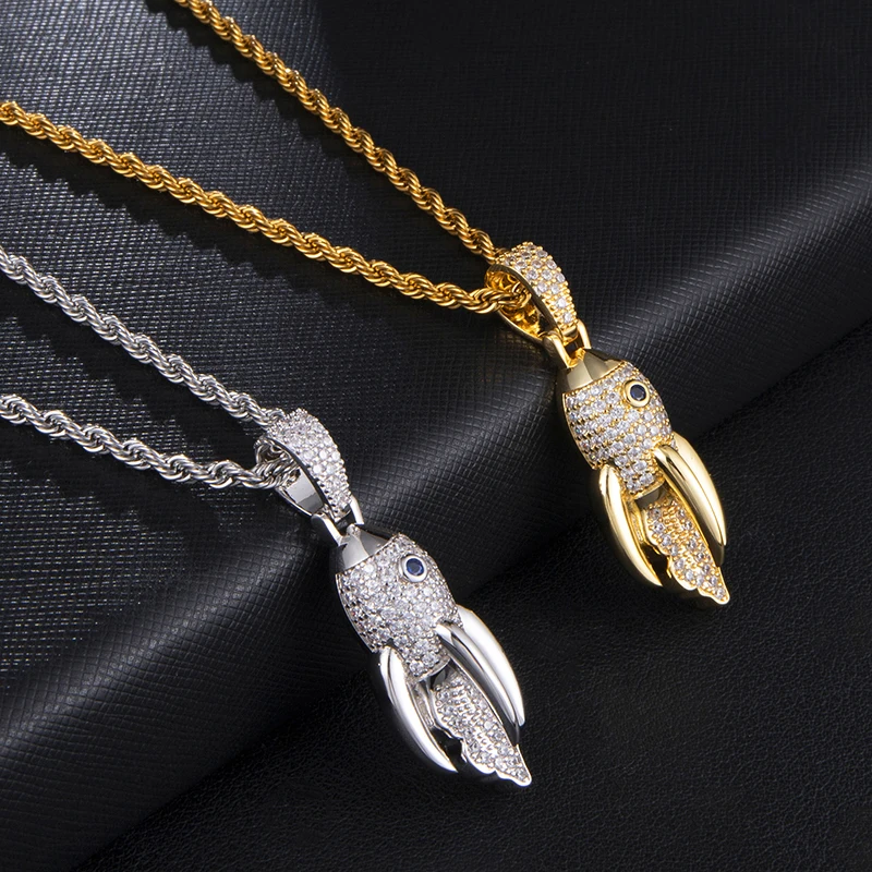 Хип хоп Bling Iced Out кубический циркон CZ подвески в виде ракеты и ожерелья для мужчин ювелирные изделия с теннисная цепочка
