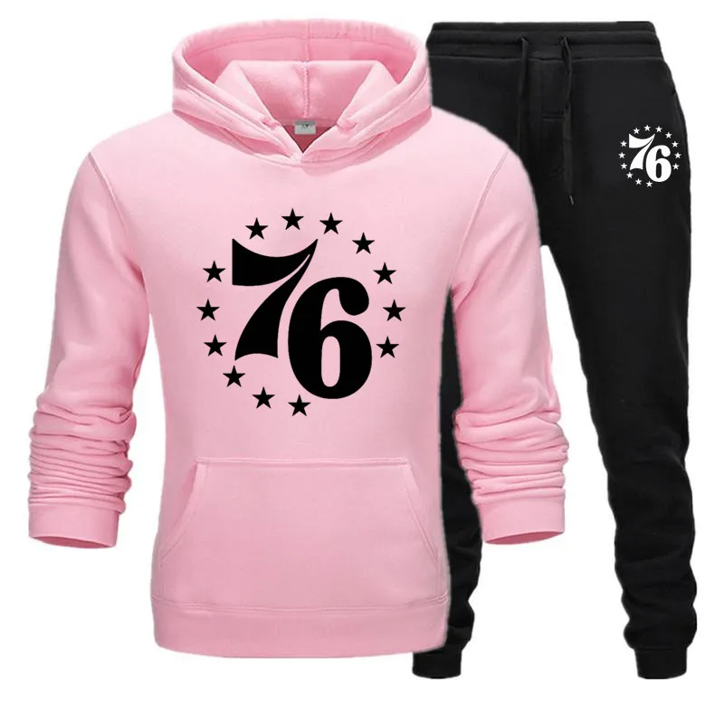 Pink Black Спортивный костюм для мужчин, комплект из 2 предметов, 76 Звездный принт, мужская спортивная одежда, толстовки с капюшоном, Осень-зима, Брендовые мужские толстовки с капюшоном+ спортивные штаны, комплекты - Цвет: Pink Black