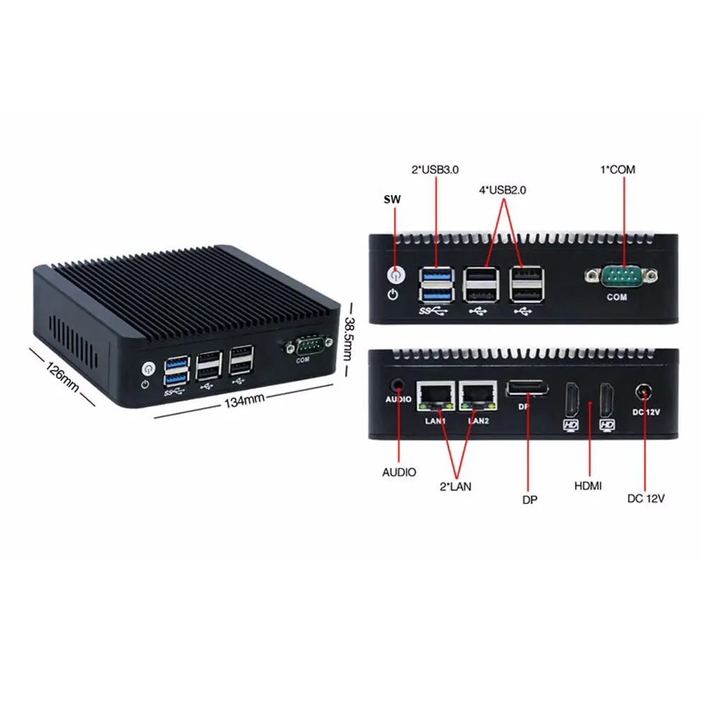 Dual COM desktop pc fanless Intel Celeron N3160 1.6 GHz mini computer DDR3L DP HD 2Lan SIM card computador