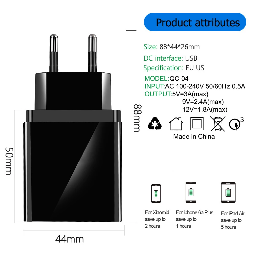 ROCK быстрое зарядное устройство QC 3,0 Быстрая зарядка 4 порта USB настенное зарядное устройство ЕС адаптер мобильный телефон для iPhone huawei samsung Redmi Note 7